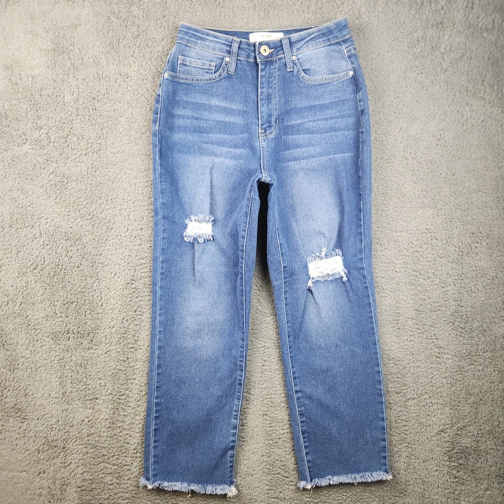 California Vintage Womens High Rise Distressed Straight Leg Ankle Size 7/28 Blue